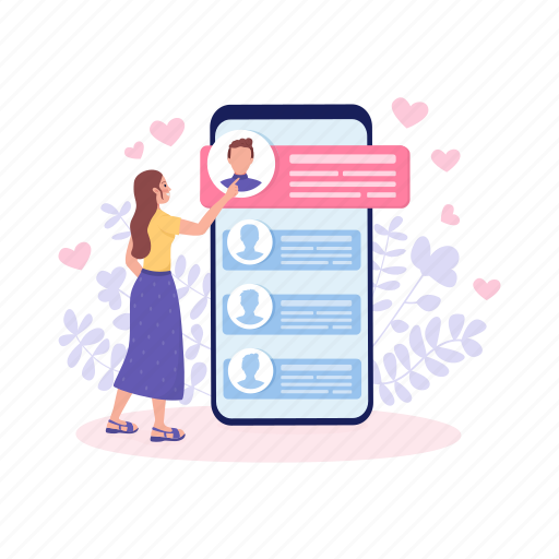 Choosing partner, scrolling through profiles, online dating, perfect match illustration - Download on Iconfinder