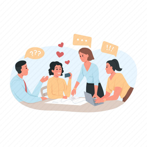 Dating app, ignoring coworkers, employee with phone, phone addiction illustration - Download on Iconfinder