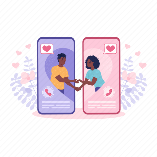 Long-distance relationship, holding hands, online dating, dating app illustration - Download on Iconfinder