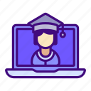 graduation, cap, laptop, graduate, education, student, online