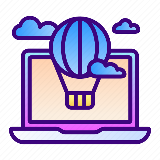 Hot, air, balloon, laptop, online, education, learning icon - Download on Iconfinder