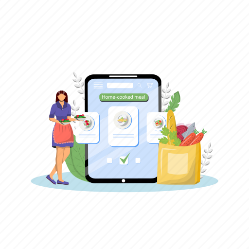 Smartphone, home cooked, meal, online, order illustration - Download on Iconfinder