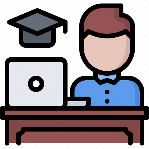 Desk, education, laptop, learning, man, online, training icon - Download on Iconfinder