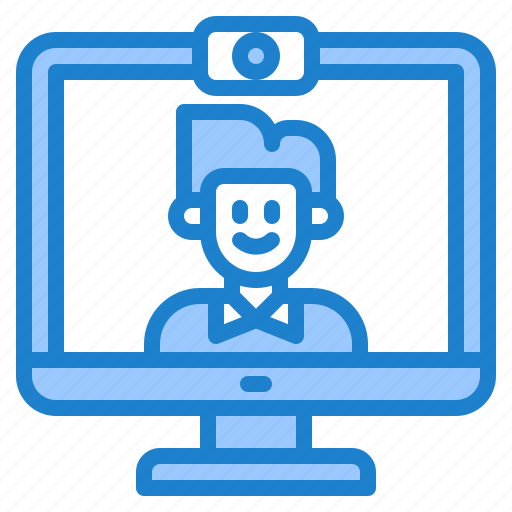 Online, learning, vedio, call, man, computer, communication icon - Download on Iconfinder