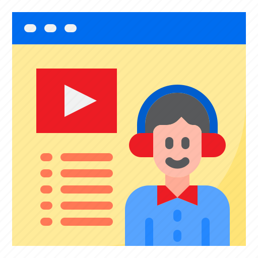 Online, learning, vedio, player, man, communication, headphone icon - Download on Iconfinder