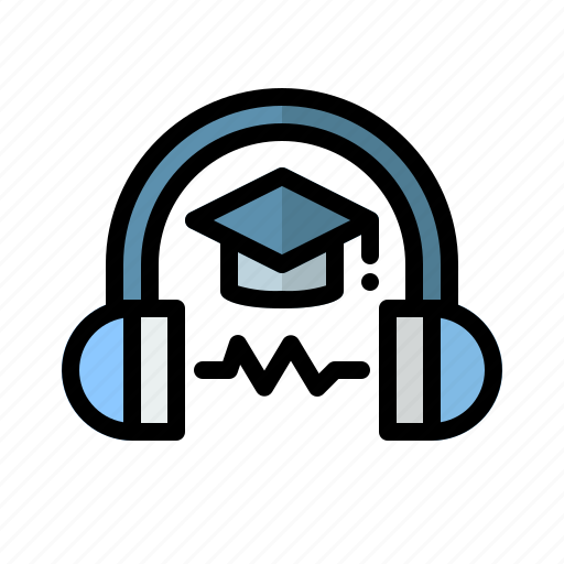 Headphones, mortarboard, learn, education, online learning icon - Download on Iconfinder