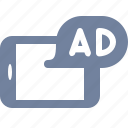 ad, advertisement, interstitial, marketing, message, pop-up, tablet