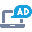 ad, advertisement, interstitial, laptop, marketing, message, pop-up