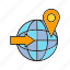 arrow, globe, location, pin, world, www 