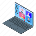 laptop, call, online, party, isometric