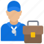 avatar, bag, briefcase, business, coach, job, user 