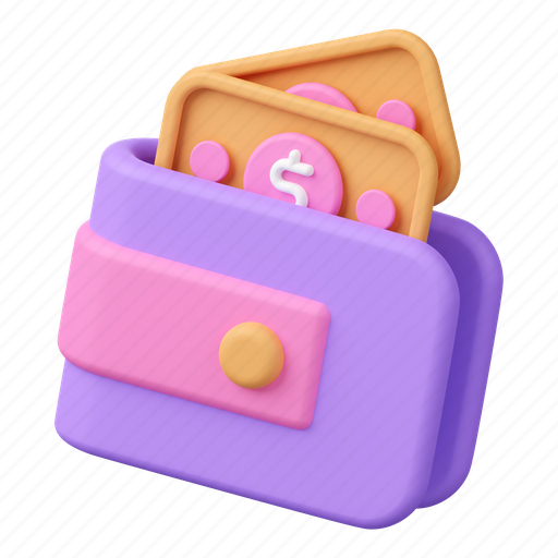 Wallet, money, cash, payment, coin, dollar, online shopping 3D illustration - Download on Iconfinder