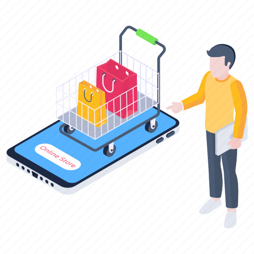 Online shopping, mobile commerce, ecommerce, mobile shopping, shopping cart illustration - Download on Iconfinder