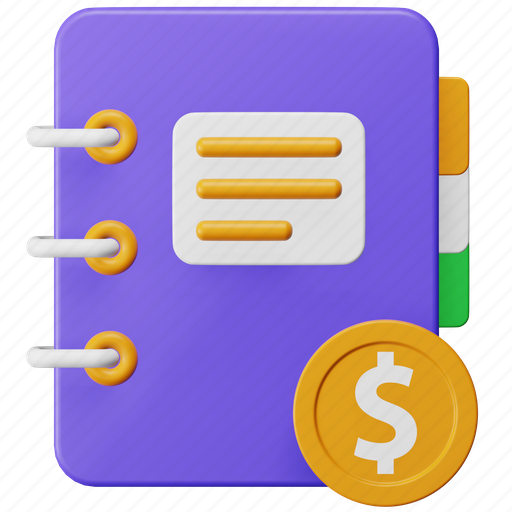Accounts, book, shopping, dollar, money, address, bill book 3D illustration - Download on Iconfinder