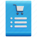 shopping, list, online, shop, sale, paper, 3d, element