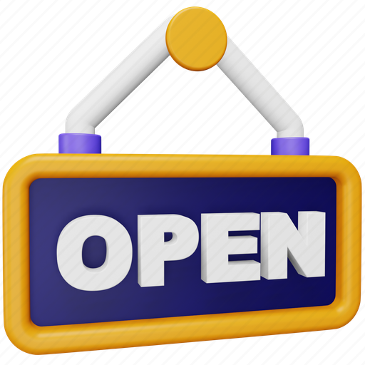 Open, shop, shopping, hanging board, sign board, market, store 3D illustration - Download on Iconfinder