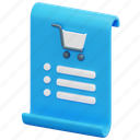shopping, list, online, shop, sale, paper, 3d, object
