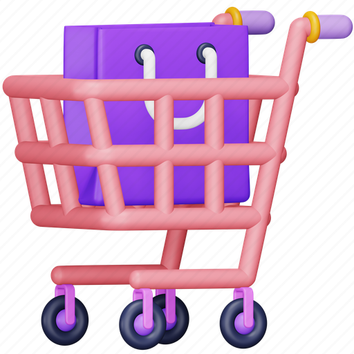 Shopping, cart, bag, buy, shop, purchase, commerce 3D illustration - Download on Iconfinder