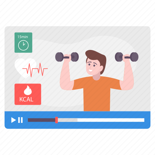 Online, workout, tutorials, man, giving, heart rate, guide illustration - Download on Iconfinder