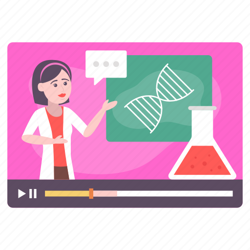 Teaching, chemistry, genetics, dna class, video tutorial, video training, female teacher illustration - Download on Iconfinder