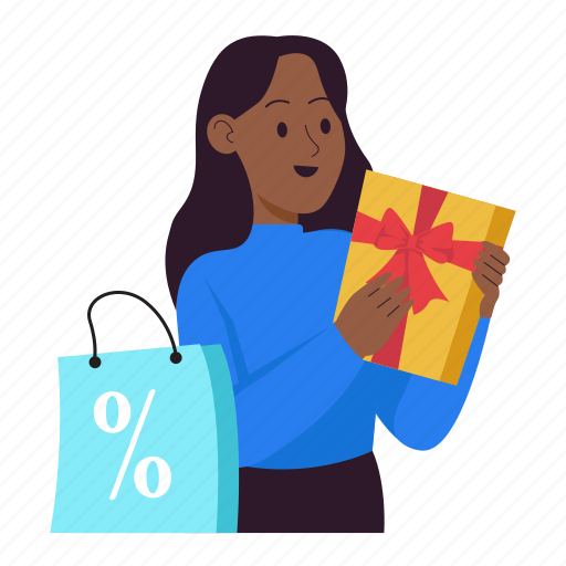 Gift, present, prize, reward, girl, black friday, online shopping sticker - Download on Iconfinder