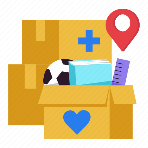 Box, goods, package, toys, location, charity, volunteering icon - Download on Iconfinder