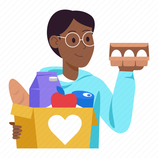 Food donation, food, shopping, groceries, boy, charity, volunteering icon - Download on Iconfinder