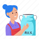 fresh milk, dairy milk, woman, cow&#x27;s milk, milk, farming, gardening, nature, harvest