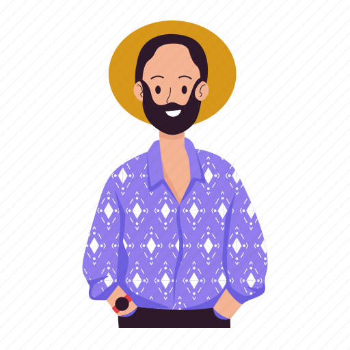 Bohemian, boho, man, shirt, ethnic, motif, fashion style sticker - Download on Iconfinder