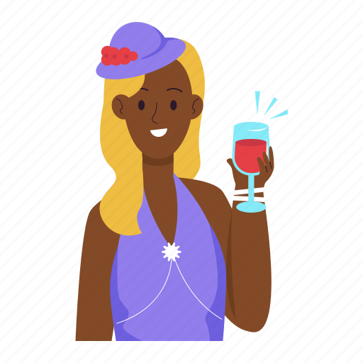 Fancy style, dress, drink, hat, party, girl, fashion style sticker - Download on Iconfinder