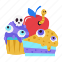 food, cake, dessert, bakery, apple fruit, halloween, costume party, celebration, horror