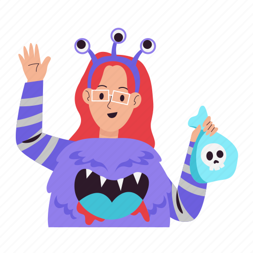 Monster, girl, cute, costume, fashion, halloween, costume party sticker - Download on Iconfinder
