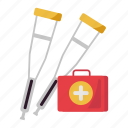 walking aid, first aid kit, crutches, disability, injury, medical, hospital, healthcare, clinic
