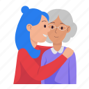grandmother, old, elderly, hug, granddaughter, women’s day, mother’s day, woman, celebration