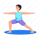 warrior ii pose, virabhadrasana, stretching, man, boy, yoga, yoga pose, wellness, relaxation