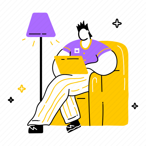 Chair, working, laptop, computer, furniture, remote work, work at a laptop illustration - Download on Iconfinder