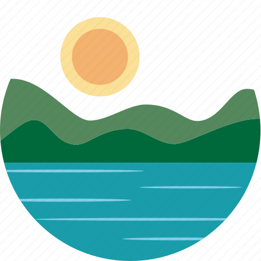 Badge, lake, landscape, mountain, outdoor, scenery, sunny icon - Download on Iconfinder