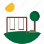 badge, day, outdoor, park, playground, scenery, swing 