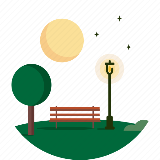 Badge, bench, lamppost, night, outdoor, park, scenery icon - Download on Iconfinder