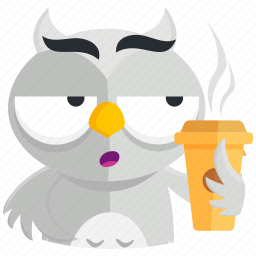 Coffee, emoji, emoticon, owl, smiley, sticker, tired icon - Download on Iconfinder