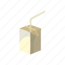 box, carton, cartoon, drink, milk, pack, straw