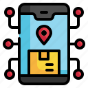 track, delivery, box, gps, online, location, direction, packaging icon