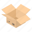 box, carton, cartoon, isometric, open, package, postal 