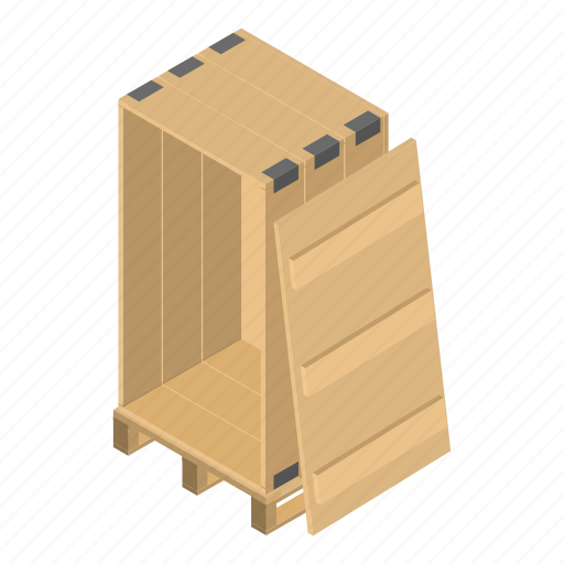 Box, brown, cartoon, isometric, open, pallet, wood icon - Download on Iconfinder