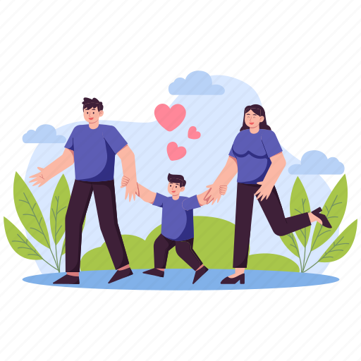 Happy, family, walk, child, love, father, mother illustration - Download on Iconfinder
