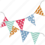 buntings, garland, party decoration, party flags, pennants, small flags 
