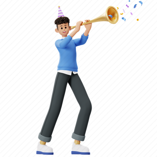 Party, celebration, happy, birthday, confetti, surprise, character 3D illustration - Download on Iconfinder
