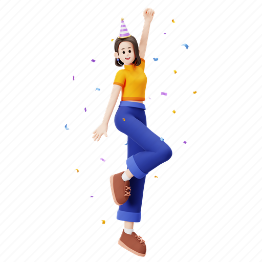 Party, celebration, happy, birthday, confetti, surprise, character 3D illustration - Download on Iconfinder