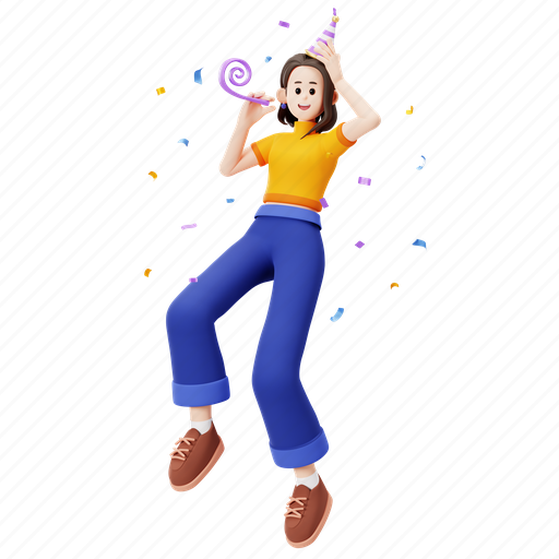 Party, celebration, birthday, confetti, surprise, present, character 3D illustration - Download on Iconfinder