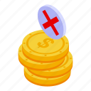 coins, payment, cancellation, isometric